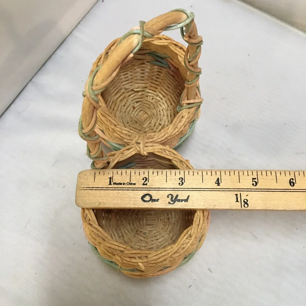 Miniature Double Wicker Basket Unisex Small Tan Pastel Woven Decor Cottagecore